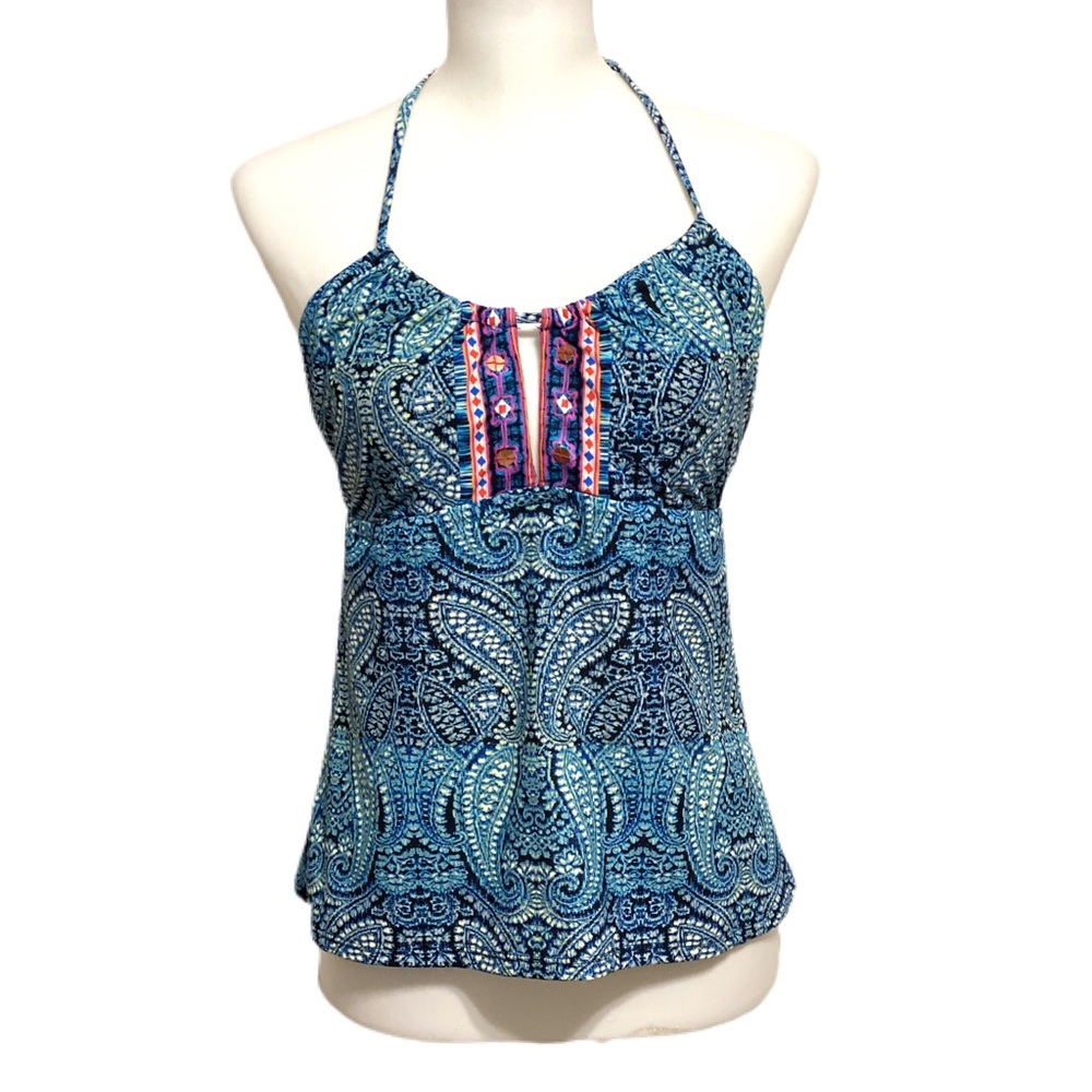 Nanette Lepore Blue Paisley Tankini Top M